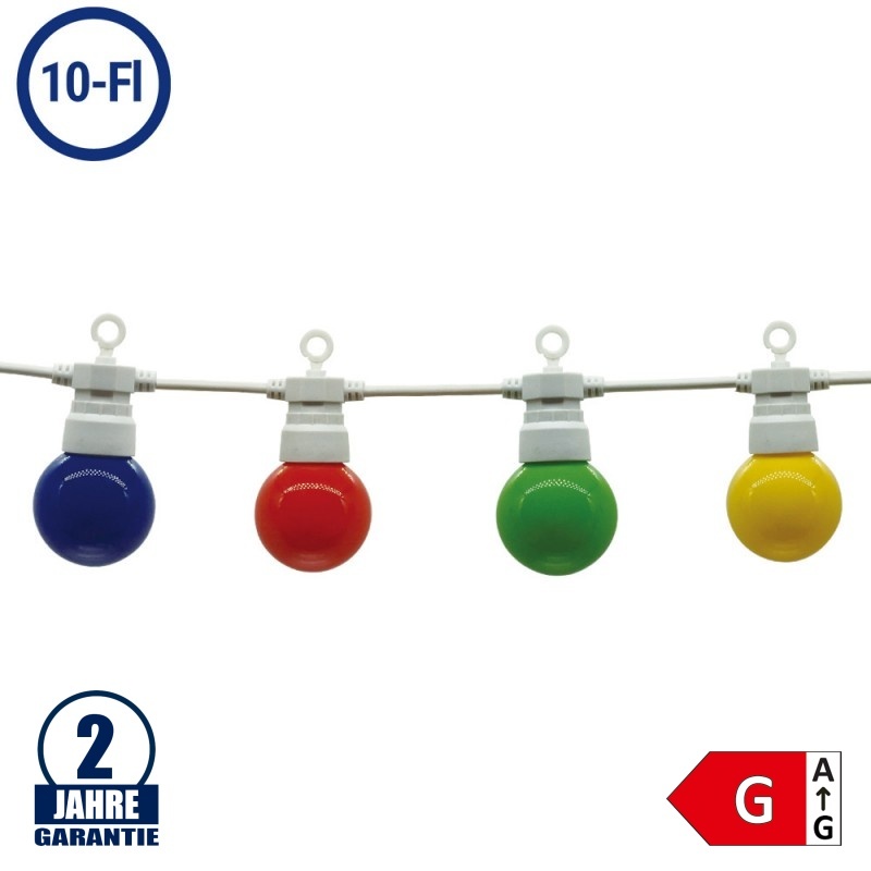 LED Party-Lichterkette Bunt 10-flammig Weiß 8 Meter IP65