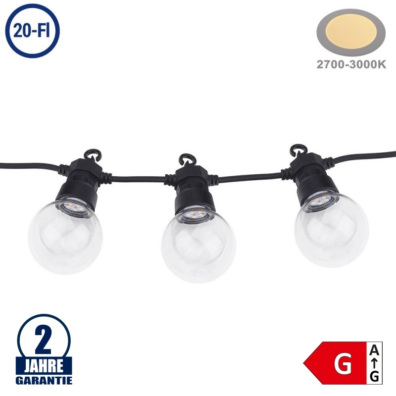 Lichterkette Schwarz inkl. Birnen Warmweiß 20Stk. 13 Meter IP65
