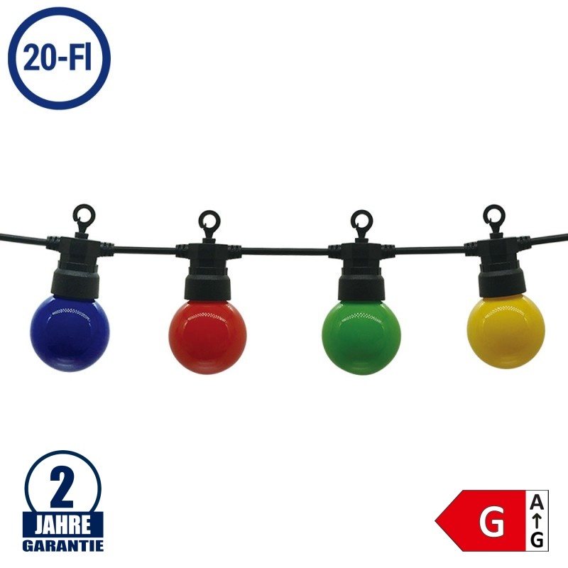 LED Party-Lichterkette Bunt 20-flammig Schwarz 13 Meter IP65