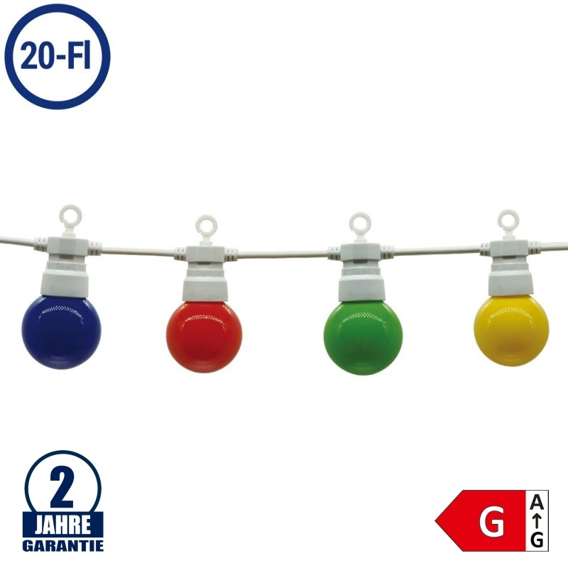 LED Party-Lichterkette Bunt 20-flammig Weiß 13 Meter IP65