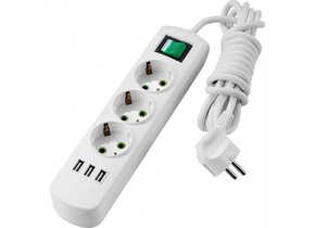 Steckdosenleiste mit Schalter u. USB Anschlüssen 3-fach 3m Kabel 250V/16A