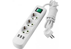 Steckdosenleiste mit Schalter u. USB Anschlüssen 3-fach 5m Kabel 250V/16A