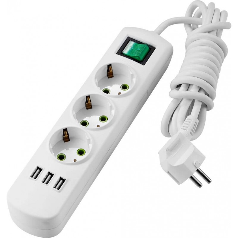 Steckdosenleiste mit Schalter u. USB Anschlüssen 3-fach 5m Kabel 250V/16A