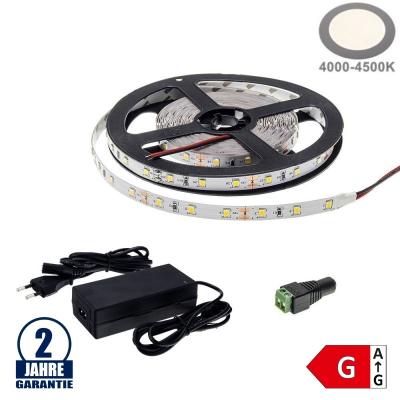 60SMD/m 4,8W/m 12V LED Streifen 3528 Neutralweiß 5m SET