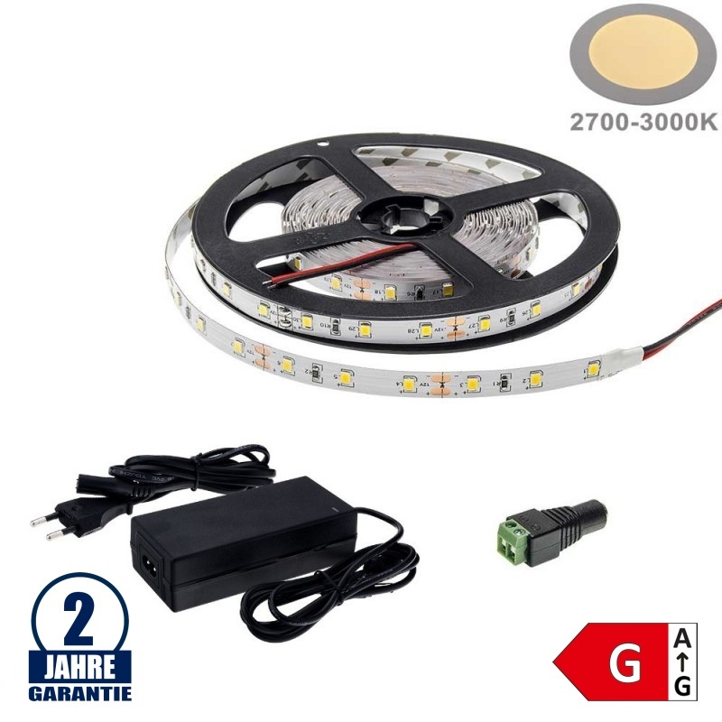 60SMD/m 4,8W/m 12V LED Streifen 2835 Warmweiß 5m SET