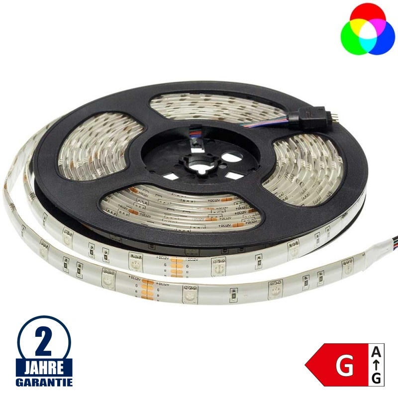 30SMD/m 7,2W/m 12V LED Streifen 5050 RGB Spritzwassergeschützt 5m Rolle