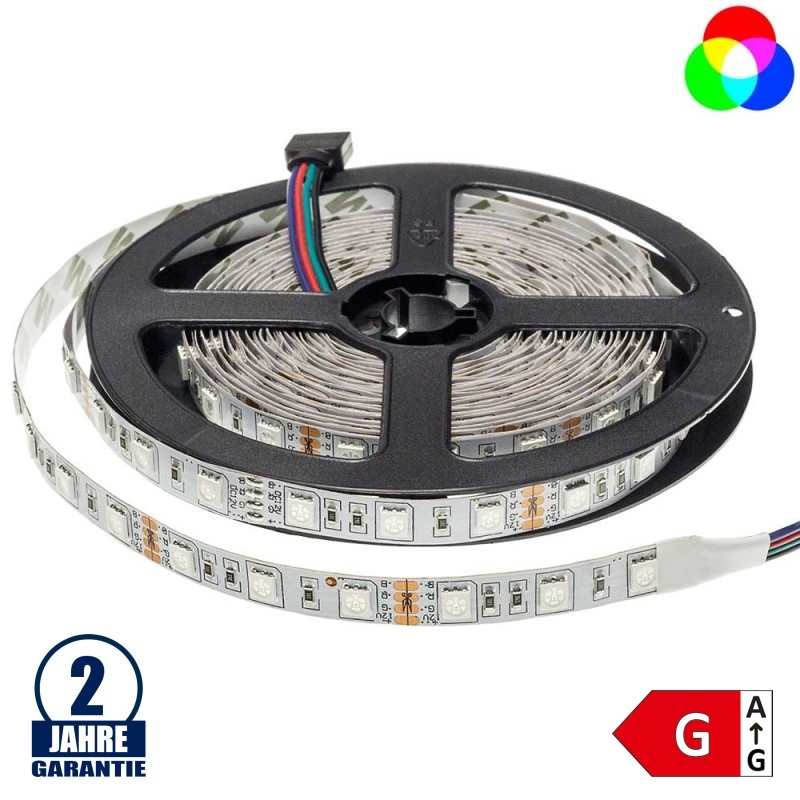 60SMD/m 14,4W/m 12V LED Streifen 5050 RGB 5m Rolle