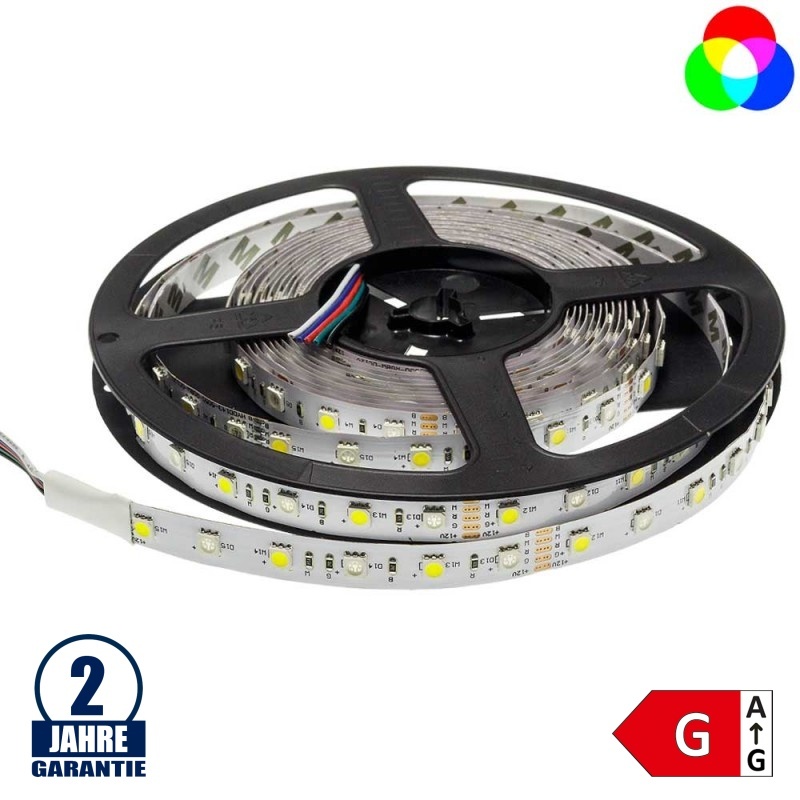 60SMD/m 14,4W/m 12V LED Streifen 5050 RGB mit Kaltweißen Dioden 5m Rolle