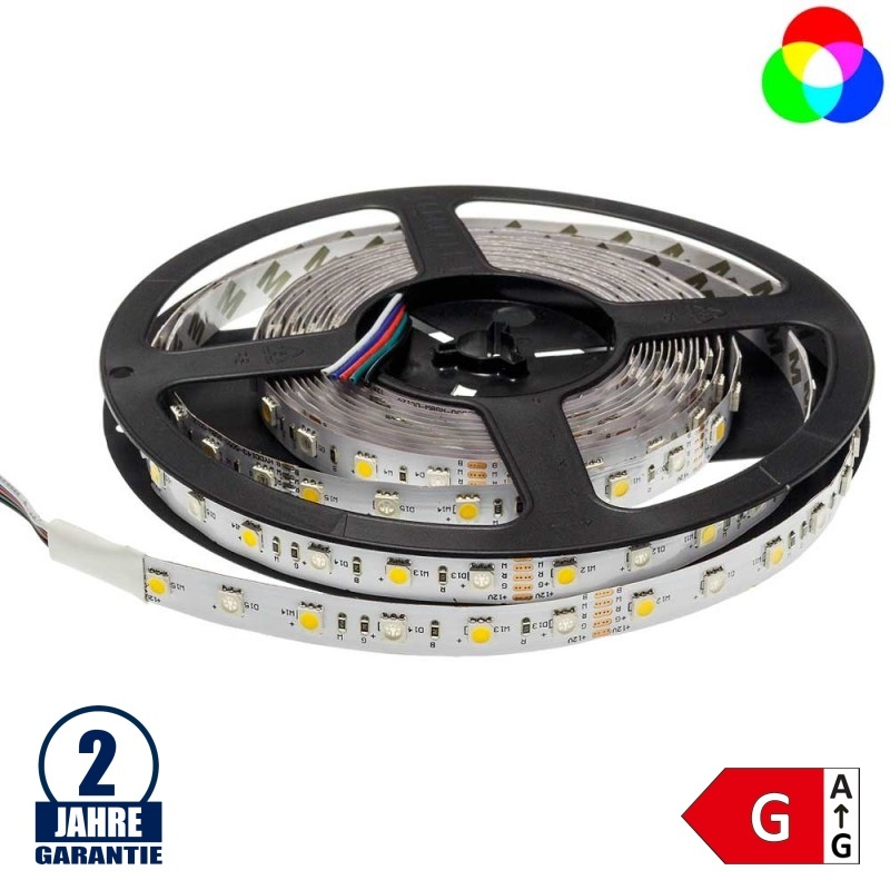 60SMD/m 14,4W/m 12V LED Streifen 5050 RGB mit Warmweißen Dioden 5m Rolle