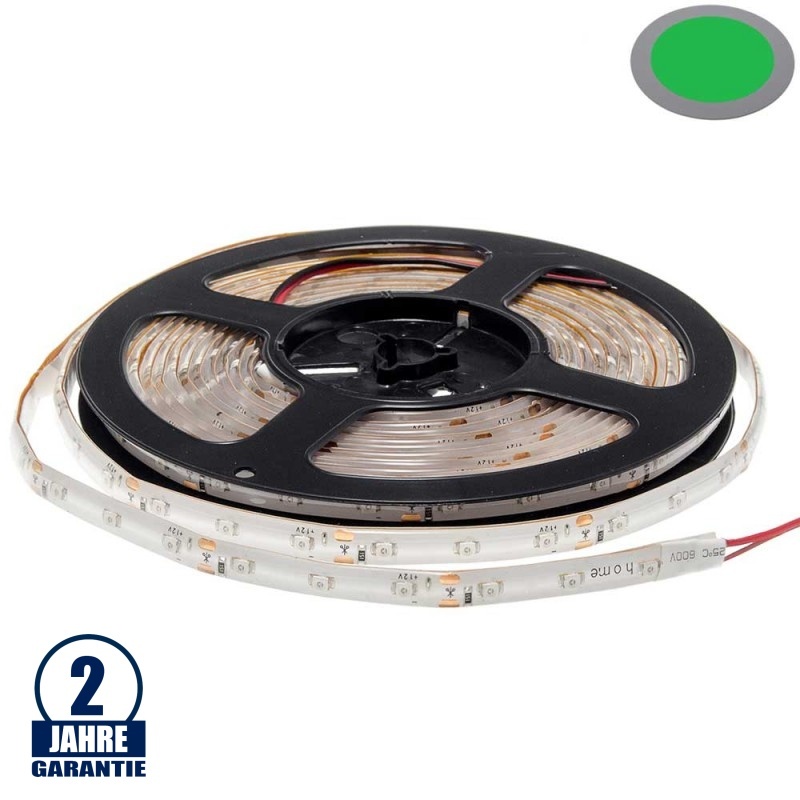 60SMD/m 4,8W/m 12V LED Streifen 3528 Grün Spritzwassergeschützt 5m