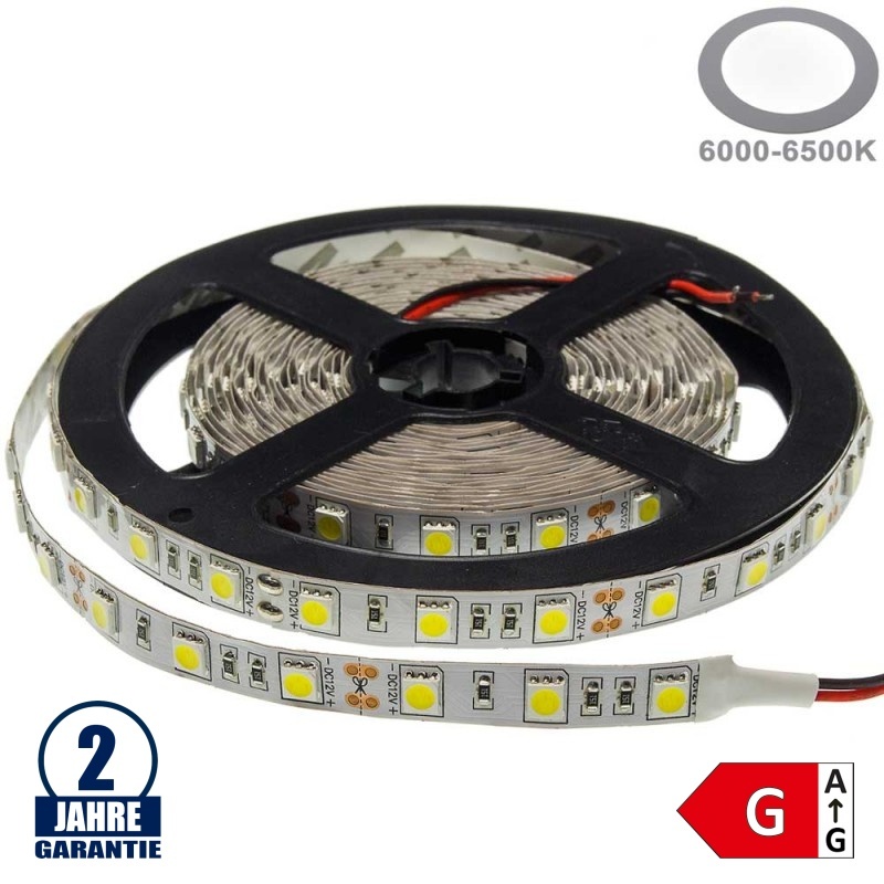 60SMD/m 14,4W/m 12V LED Streifen 5050 Kaltweiß 5m