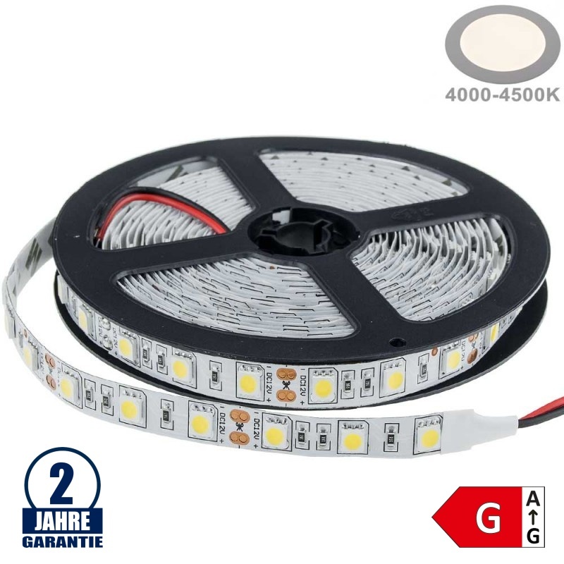 60SMD/m 14,4W/m 12V LED Streifen 5050 Neutralweiß 5m