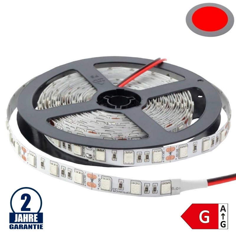 60SMD/m 14,4W/m 12V Led Streifen 5050 Rot 5m