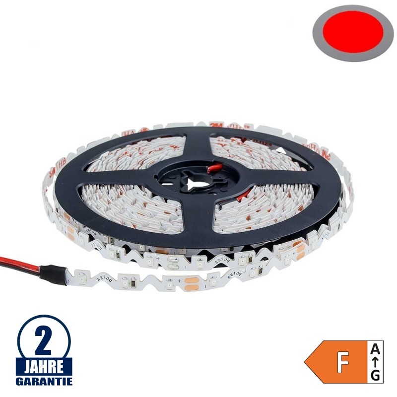 60SMD/m 7,2W/m 12V LED S-Streifen 2835 5m Rot Spritzwassergeschützt