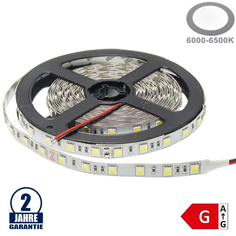 60SMD/m 14,4W/m 24V LED Streifen 5050 Kaltweiß 5m