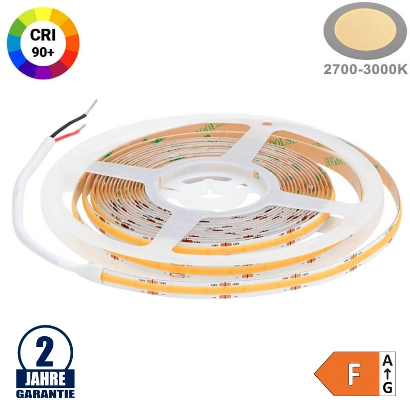 320SMD/m 10W/m 24V COB LED Streifen CRI90+ Warmweiß 5m