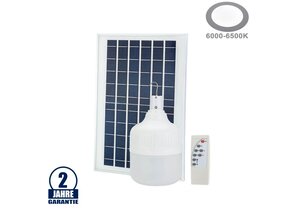 LED Birne solarbetrieben inkl. Panel 3,2V 10Ah 6000K 650 Lumen