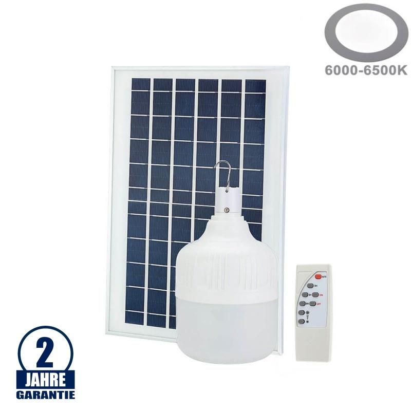 LED Birne solarbetrieben inkl. Panel 3,2V 10Ah 6000K 650 Lumen