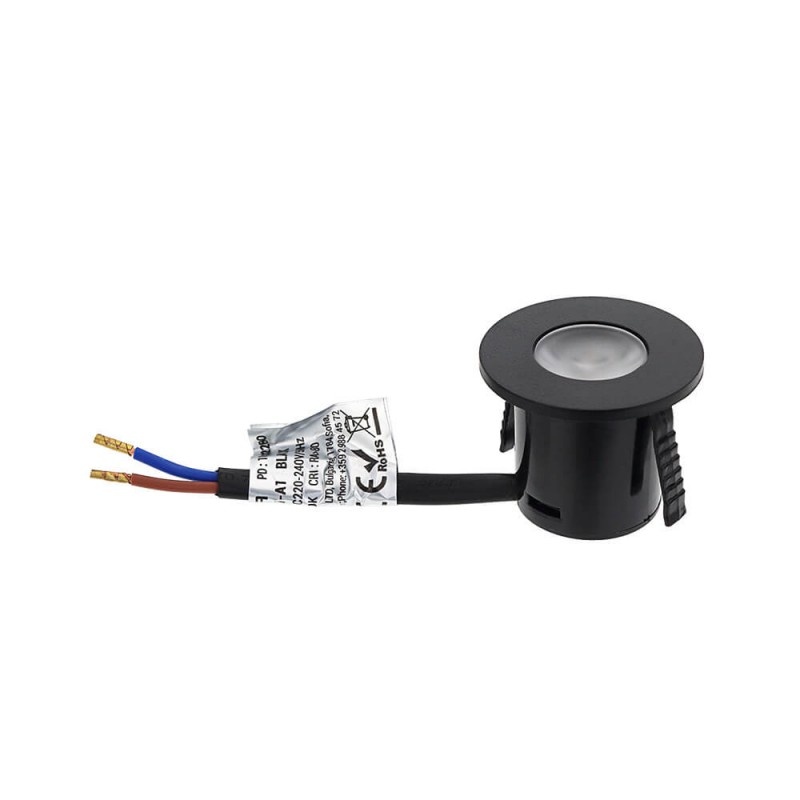 1W Möbeleinbauspot 230V Rund Schwarz Warmweiß