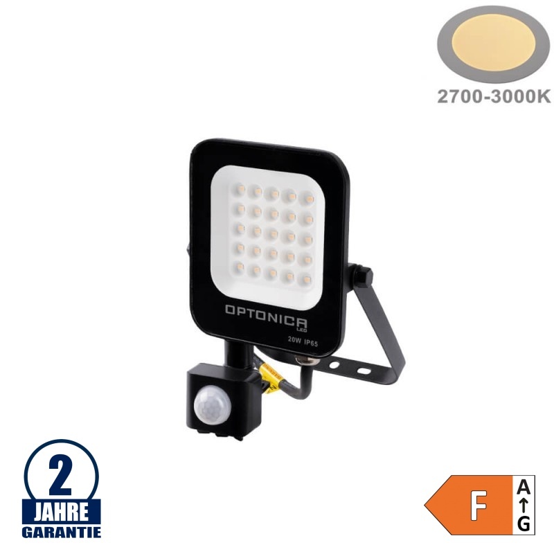 20W LED SMD Fluter schwarzes Gehäuse mit Bewegungsmelder Warmweiß