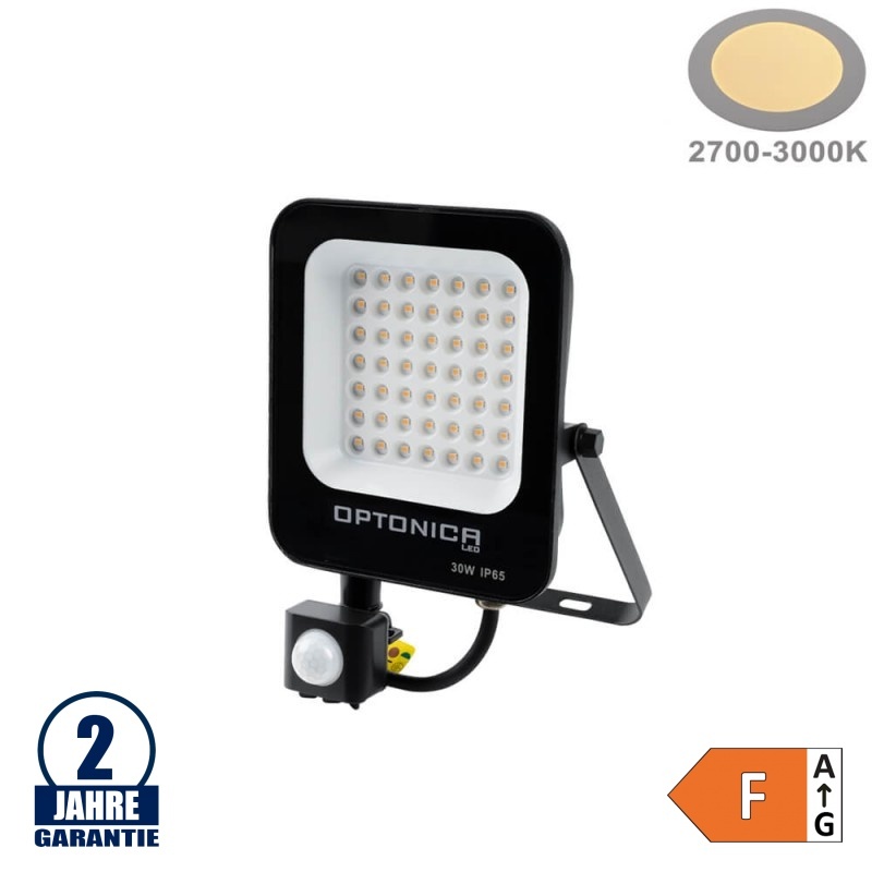 30W LED SMD Fluter schwarzes Gehäuse mit Bewegungsmelder Warmweiß