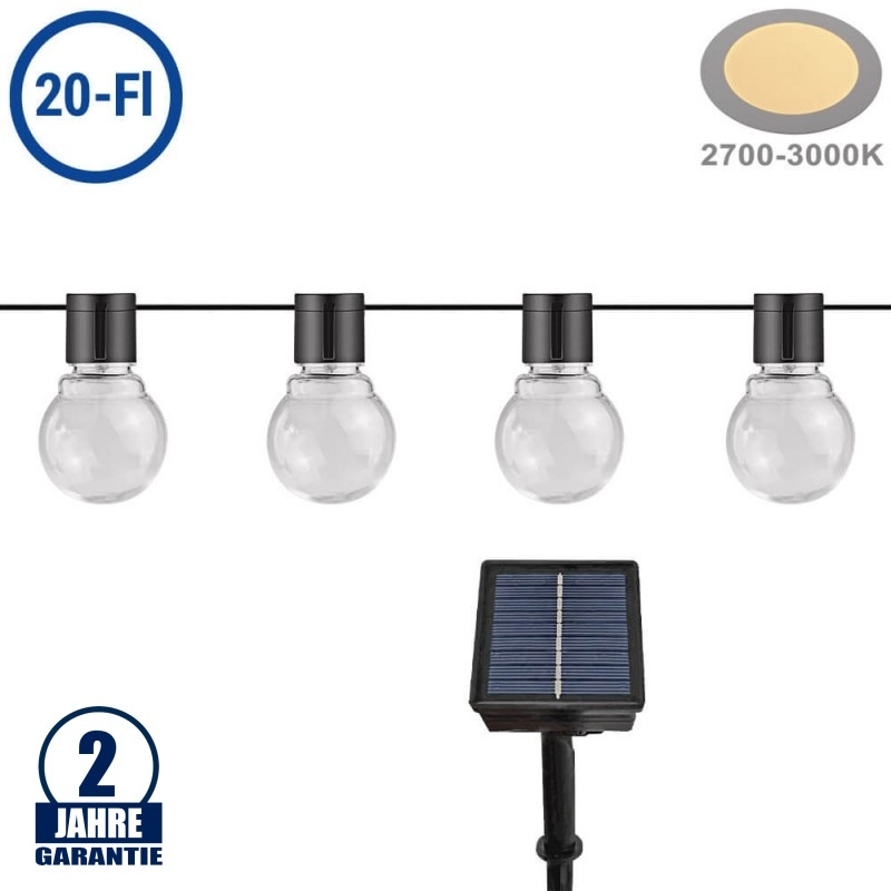 LED Solar-Lichterkette 20 Birnen klar 7m Warmweiß