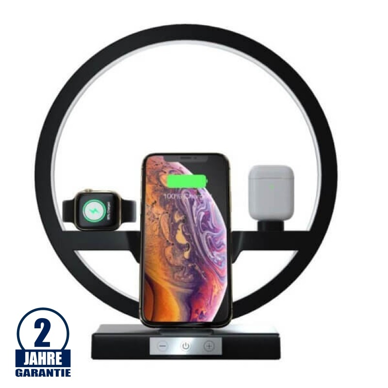 3 in 1 Multifunktions-Tischlampe Wireless Charging Schwarz