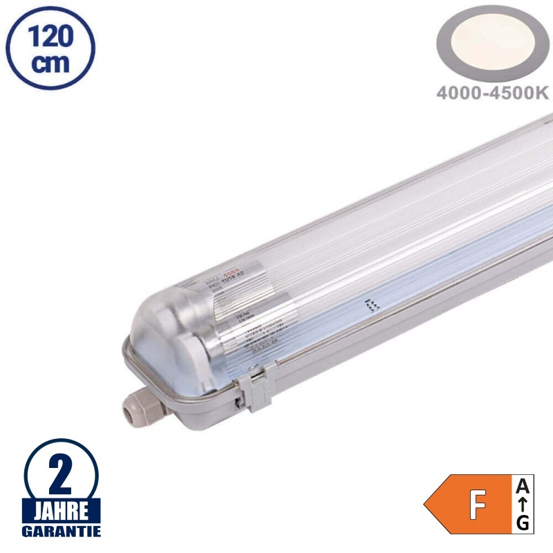 36W LED Feuchtraum/-Wannenleuchte inkl. Röhren SET 120cm zweiflammig IP65 Neutralweiß