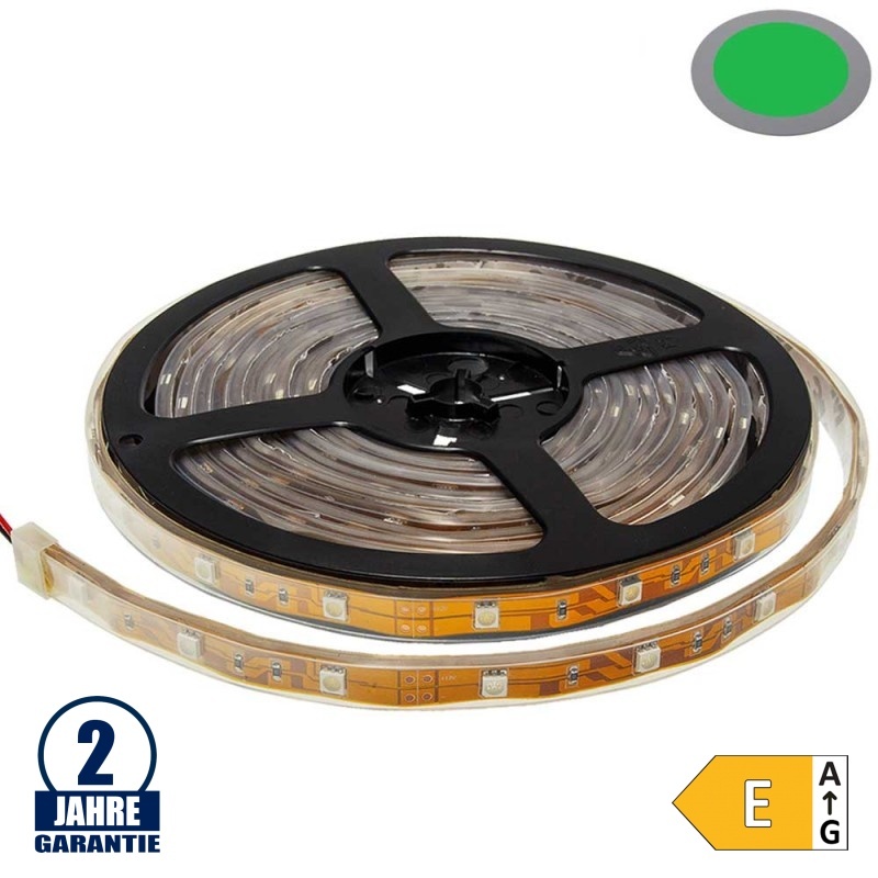 30SMD/m 7,2W/m 12V LED Streifen 5050 Grün Spritzwassergeschützt 5m