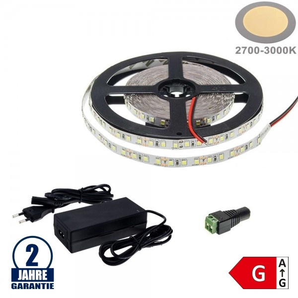120SMD/m 9,6W/m 12V LED Streifen 2835 Warmweiß 5m SET