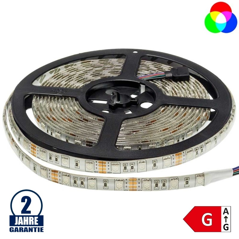 60SMD/m 14,4W/m 12V LED Streifen 5050 RGB Spritzwassergeschützt 5m Rolle