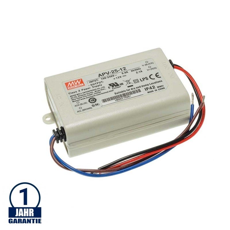 MEAN WELL 25W 12V DC Kunststoff Netzteil IP42