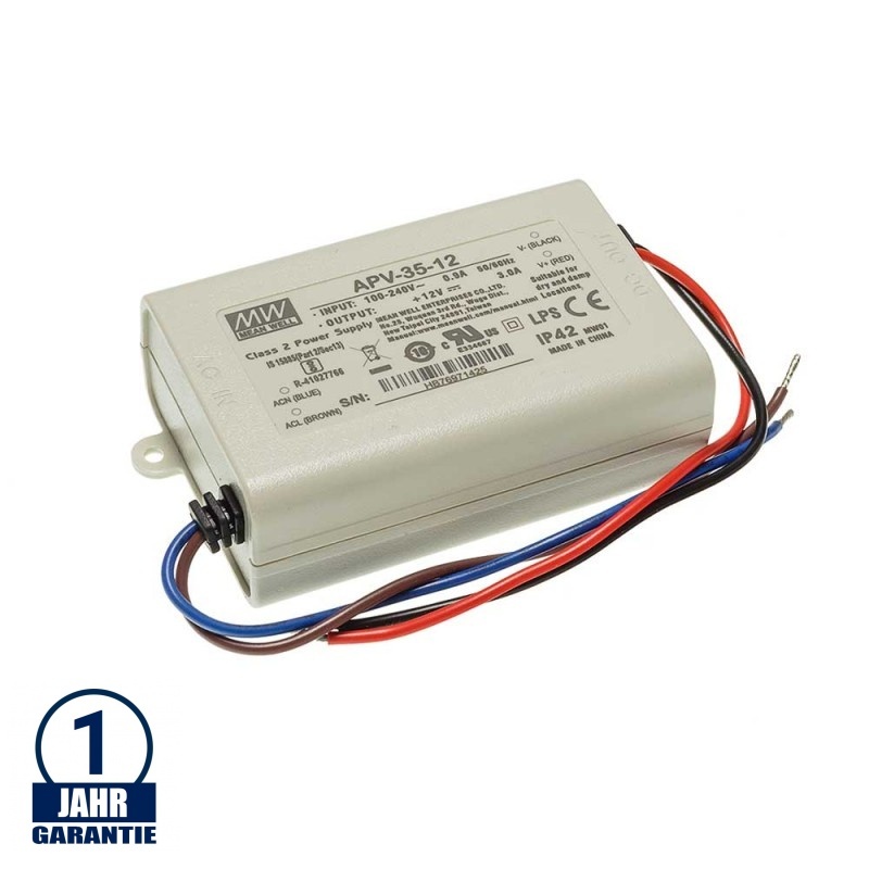 MEAN WELL 36W 12V DC Kunststoff Netzteil IP42