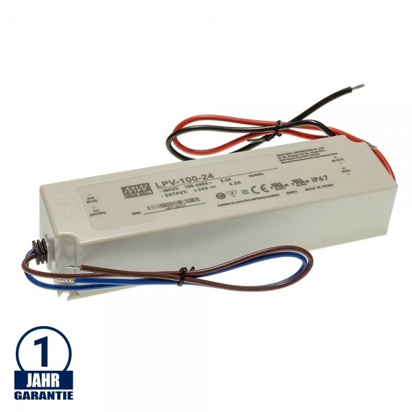 MEAN WELL 100W 24V DC Kunststoff Netzteil Wassergeschützt IP67