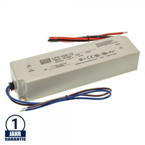 MEAN WELL 100W 12V DC Kunststoff Netzteil Wassergeschützt IP67