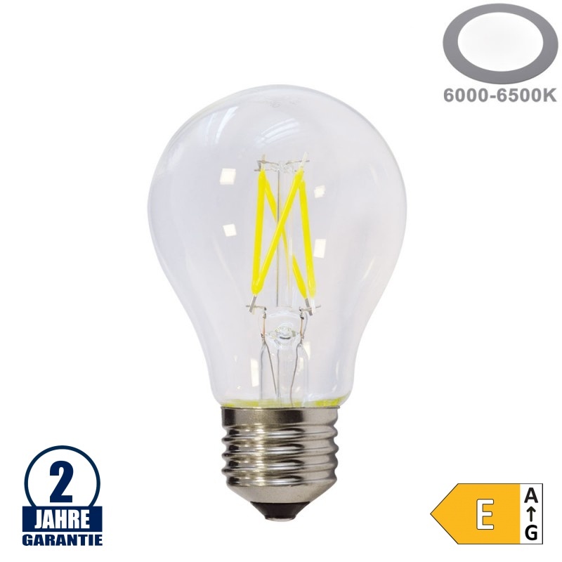 6,5W LED FILAMENT E27 A60 Birne Glas 810 Lumen Kaltweiß