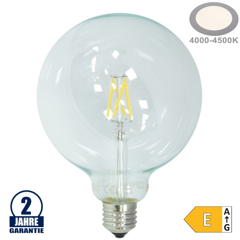 6,5W LED FILAMENT E27 G125 Birne Glas 810 Lumen Neutralweiß