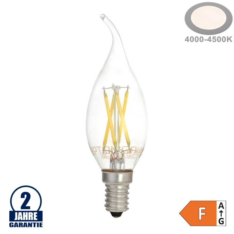 4W LED FILAMENT E14 Windstoßkerze 400 Lumen Neutralweiß