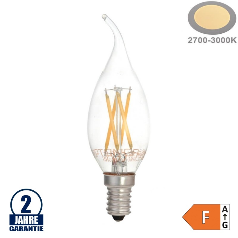 4W LED FILAMENT E14 Windstoßkerze 400 Lumen Warmweiß
