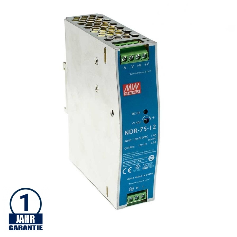 MEAN WELL 75W 12V DC Tragschienen Metall Netzteil