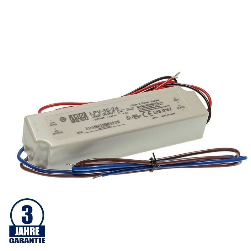 MEAN WELL 35W 24V DC Kunststoff Netzteil Wassergeschützt IP67