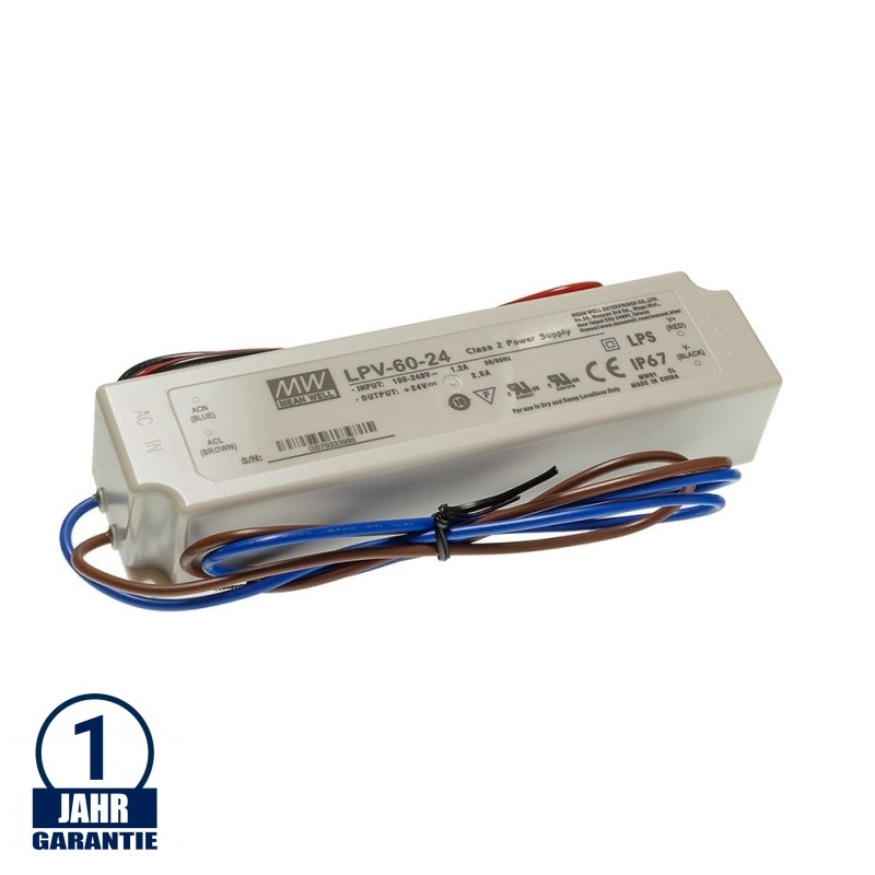 MEAN WELL 60W 24V DC Kunststoff Netzteil Wassergeschützt IP67