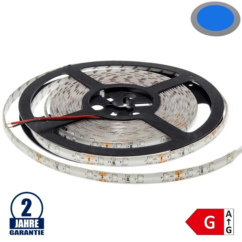 60SMD/m 4,8W/m 12V LED Streifen 2835 Blau Spritzwassergeschützt 5m