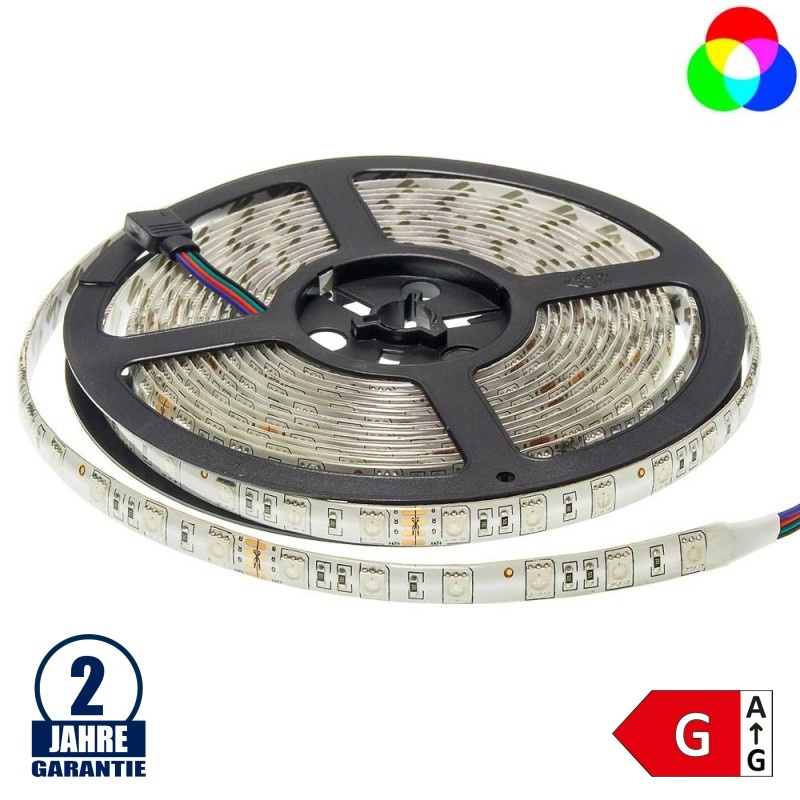 60SMD/m 14,4W/m 24V LED Streifen 5050 RGB Spritzwassergeschützt 5m Rolle