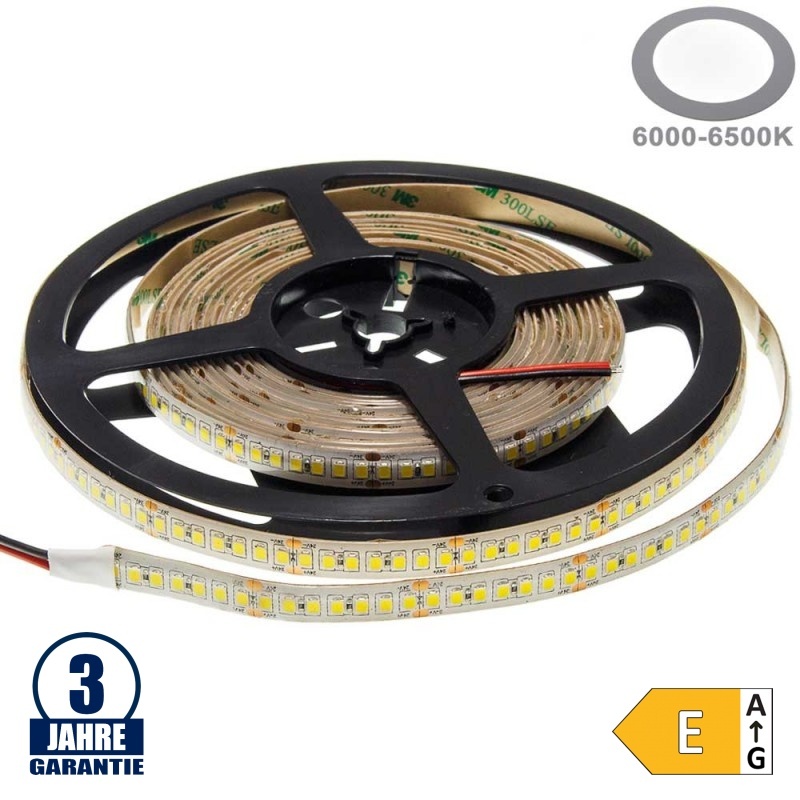 196SMD/m 20W/m 24V Professional LED Streifen 2835 Kaltweiß 5m Spritzwassergeschützt