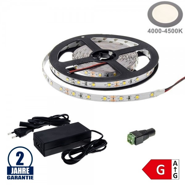 60SMD/m 4,8W/m 12V LED Streifen 2835 Neutralweiß 5m SET