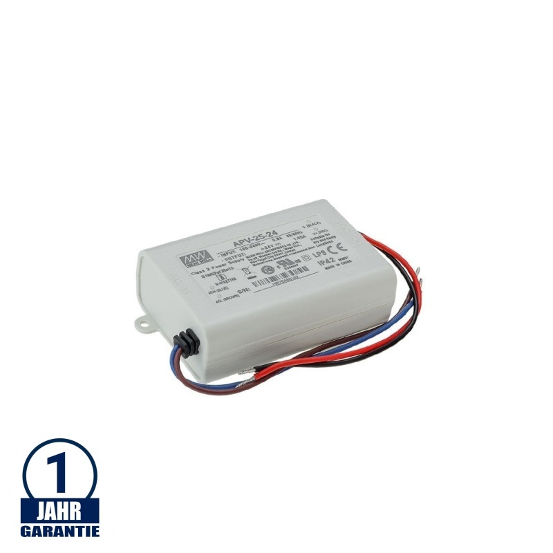 MEAN WELL 25W 24V DC Kunststoff Netzteil IP42