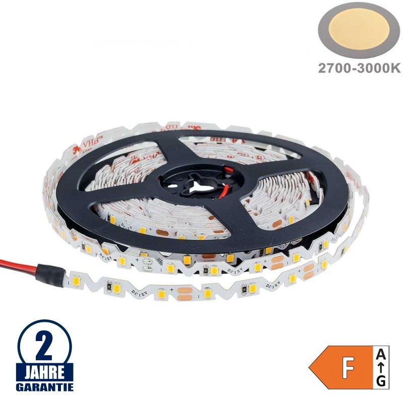 60SMD/m 7,2W/m 12V LED S-Streifen 2835 5m Warmweiß Spritzwassergeschützt
