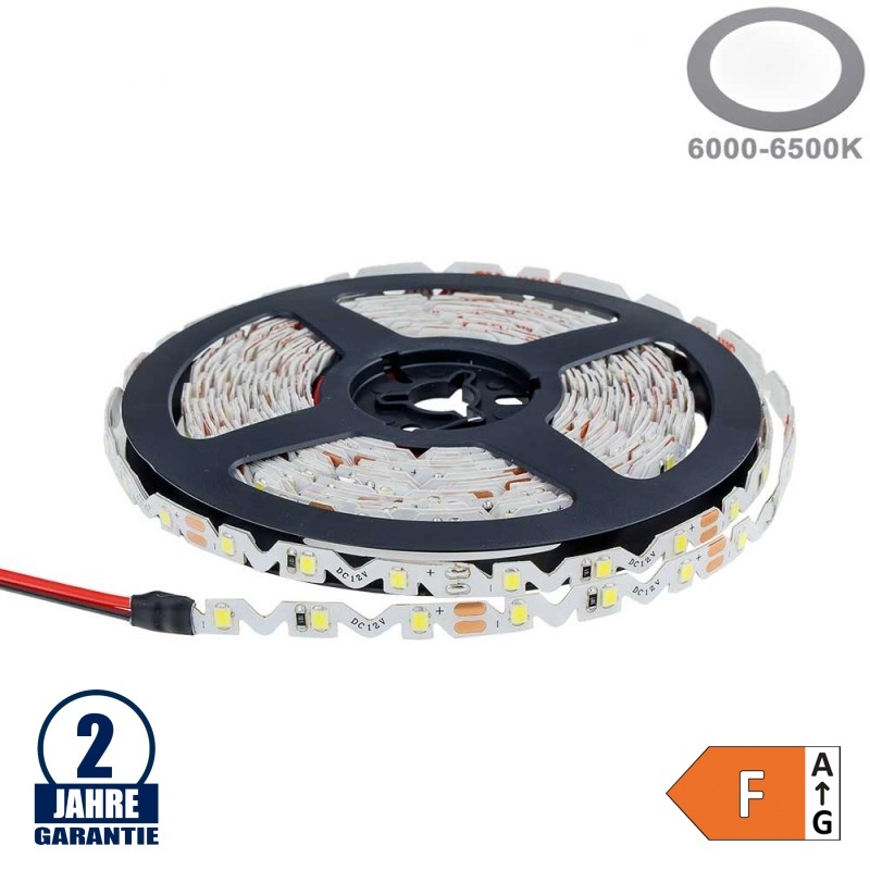60SMD/m 7,2W/m 12V LED S-Streifen 2835 5m Kaltweiß Spritzwassergeschützt