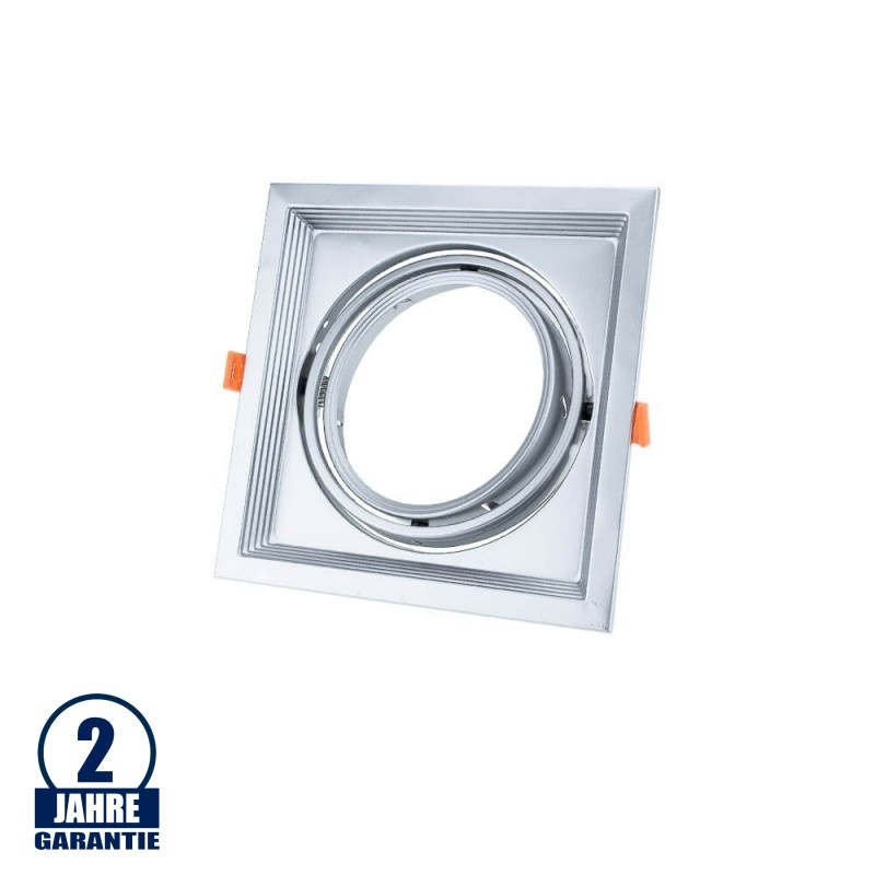 Einbaurahmen für LED AR111 Rechteckig 185x185mm Schwenkbar 1 Spot Silber 2er Packung